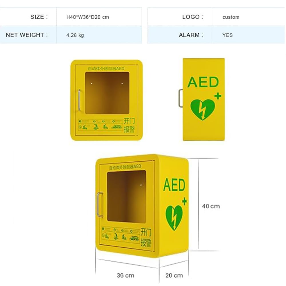 Armadietto per defibrillatore AED, Mobiletto for defibrillatore semiautomatico esterno, finestra in vetro trasparente e design con angoli arrotondati for ufficio domestico aree pubbliche