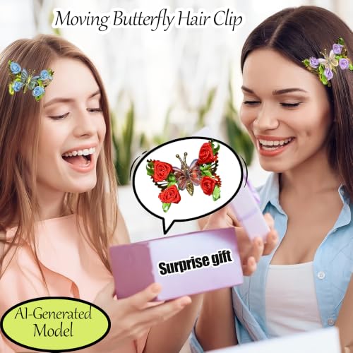 3 piezas clips de cabello con mariposa móvil 3D miniatura 6