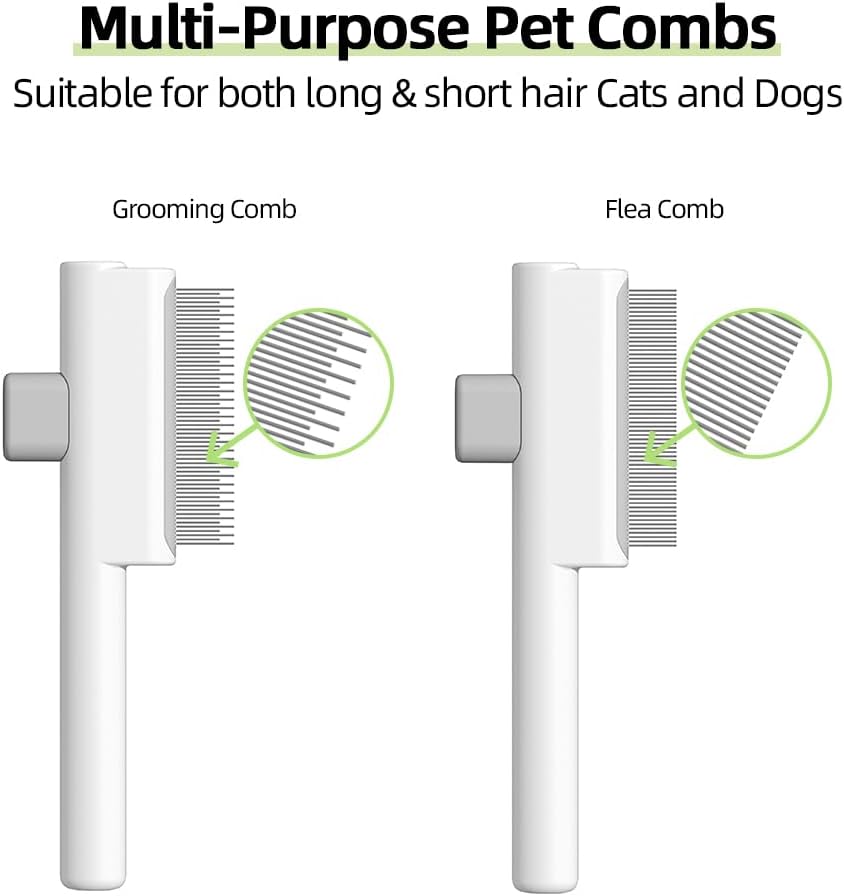 Marchul 2Pcs Cat Comb Dog Combs Set, Self-Cleaning Flea Comb for Cats and Dogs, Cat Grooming Brush with Release Button and Stainless Steel Metal Round Teeth for Removing Matted & Loose Fur, White 3 51R0W3 ILoL. AC SL1000