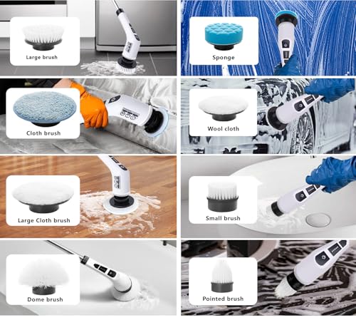 Image of Electric Spin Scrubber - Cordless Cleaning Brush, Shower Cleaning Brush with 9 Brush Heads, 400RPM, 90Mins Work Time, 3 Adjustable Size, 2 Speeds for Bathroom Shower Window Car