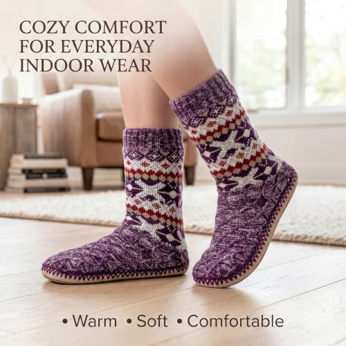 Image of cosyone1997 Slipper Socks for Women Warm Fuzzy Non Slip Soft Sole | Sherpa lining, padded sole, stretchy cuff and gripper dots for bedroom or lounging; gift-ready box, machine washable