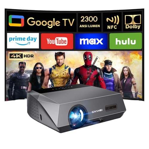 Tageslicht Beamer 4K mit Google TV 2300 ANSI Ultra HD Smart Heimkino Beamer with Tof Autofokus Dolby HDMI eARC HDR10+ NFC LED Projector 4K mit WiFi6 Bluetooth für Heller Raum Gaming