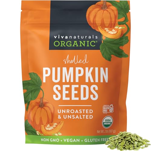Viva Naturals Organic Pumpkin Seeds, 2 lb (32 oz, 907 g) – Shelled, Unroasted, Unsalted, Non-GMO, Vegan, Good Source of Iron & Dietary Fiber, Perfect for Salads
