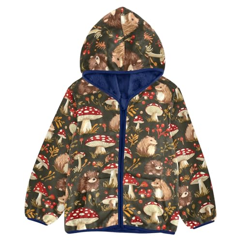 Red Mushrooms and Cute Hedgehogs Girls Fleece Jacket Girls Fall Jacket Boys Coats Zip Up Hoodie Outerwear 2-10T
