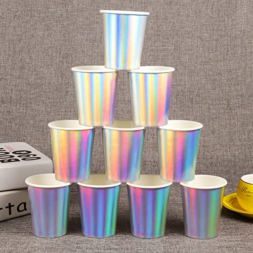 Iridescent Paper Cups 9 Oz [50 Pack] Disposable Cups For Hot And Cold Drinks Tea Coffee Water Milk Juice Iridescent Rainbow Design Suitable For Picnic Home Party Birthday Wedding Anniversary Christmas #TOP2