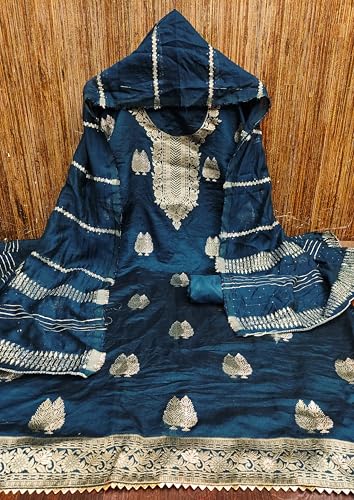 Image of Sidhidata Women's Dyable Banarasi Jacquard Unstitched Salwar Suit Dress Material With Mini Sequence Work Dupatta (DM Ikka Free Size)