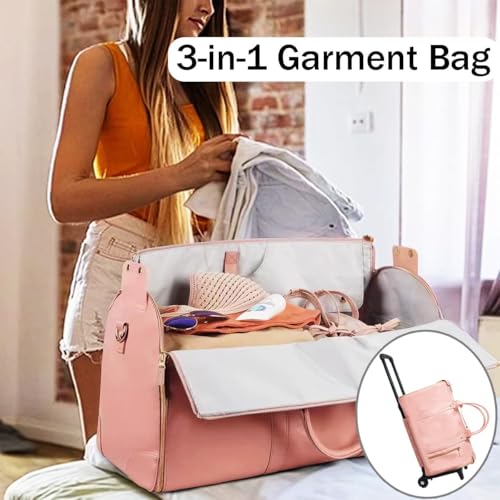 Styleushaven Foldable Travel Bag 2.0, Styleushaven Travel Bag with 360° Smooth Glide Wheels, 2 in 1 Convertible Duffle Bag with Anti-Slip Zippers, Premium PU Leather (Beige,Without Tie Rod)2