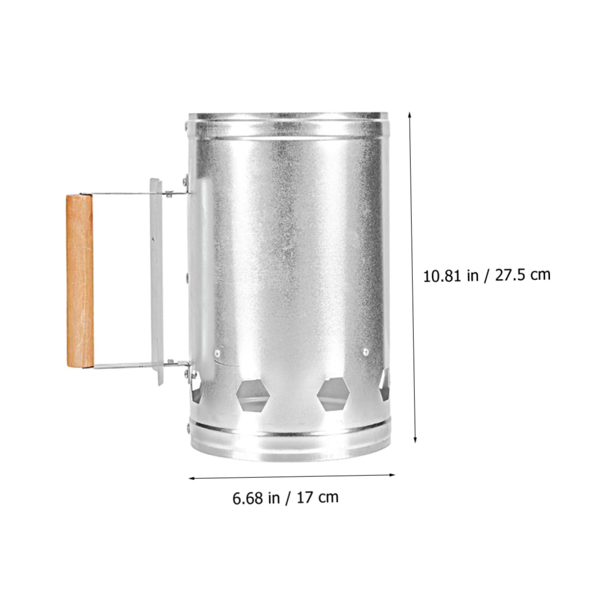 VANZACK Encendedor de Carbón con Mango de Madera para Chimenea y Barbacoa | Color Plata, Metal y Madera, Ignición Rápida y Protección Térmica, Uso en Camping y Jardín
