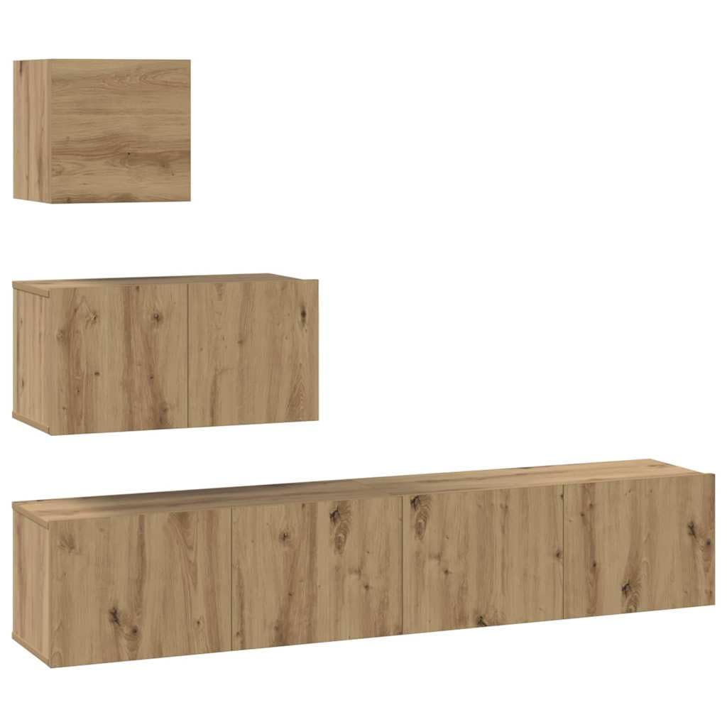 Set di mobili per TV da parete, 4 pezzi, effetto rovere Artisan