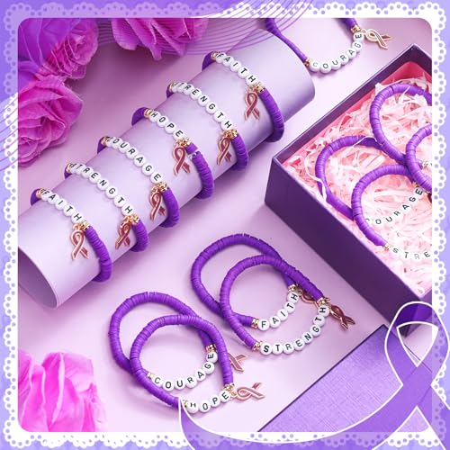 24 Pcs Purple Pancreatic Cancer Awareness Products Overdose Awareness Items Purple Ribbon Epilepsy Bracelets Pancreatic Cancer Gifts for Domestic Violence, Alzheimer, Lupus Charity Event4