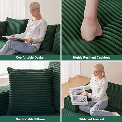 Image of Mangodan 110 inch Cloud Sectional Couch, Modular Sectional Sofa with Deep Seat, Boneless Sofa for Living Room, Fluffy Comfy U-Shaped Couch with Left Facing Chaise, No Assembly Required, Green