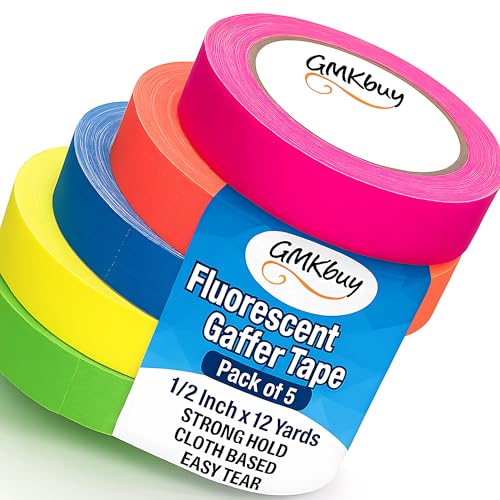 Image of 1 /2 inch x 12Yd Spike Tape Multi Color Pack of 5 - Neon Colored Gaffers Tape & Stage Tape for Floor Marking - Spike Tape Theater Colored Gaff Tape for Sports, Office & Media Industry