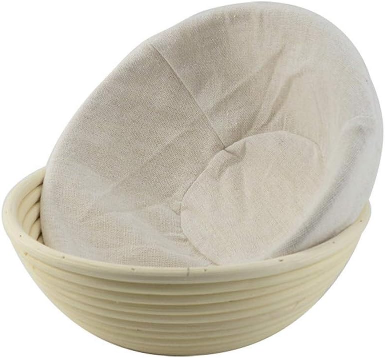 hyhjh 9-inch Proofing Basket, Bread Proofing Basket + Bread Clip + Dough Scraper + Linen Lining, Suitable for Professional and Family Bakers