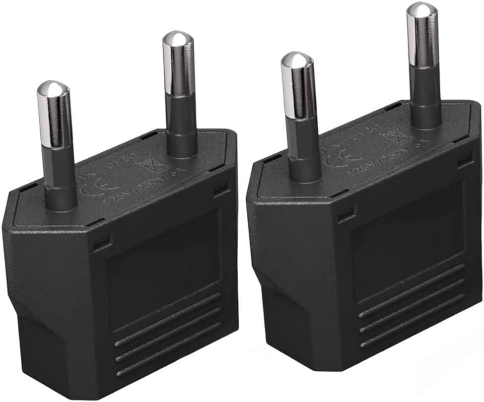 2 Pack EU European Plug AdapterType C Plug, 2Prong to 2Prong Europe