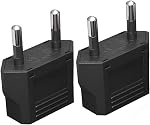 Paquet de 2 EU Connecteur européen de type C, 2-Prong à 2-Prong Adaptateurs de voyage Europe Outlet Universal Power Jack Wall Plug Voyage des États-Unis/Canada à l'Europe/Asie-Noir