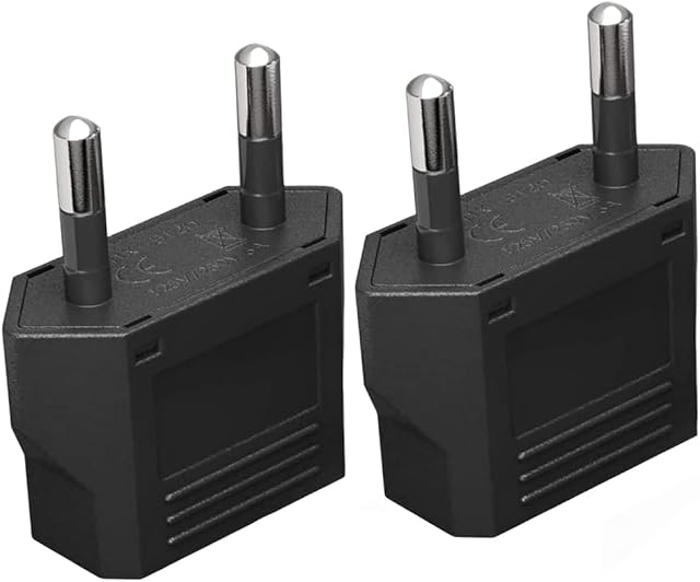 Paquet de 2 EU Connecteur européen de type C, 2-Prong à 2-Prong Adaptateurs de voyage Europe Outlet Universal Power Jack Wall Plug Voyage des États-Unis/Canada à l'Europe/Asie-Noir