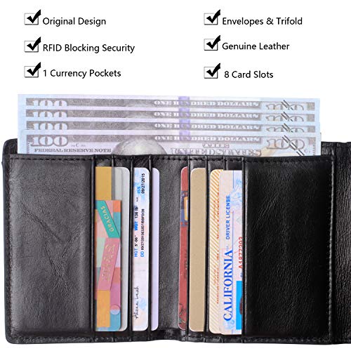 Borgasets Women's RFID Blocking Small Compact Bifold Leather Pocket Wallet Ladies Mini Purse (Carbon black)
