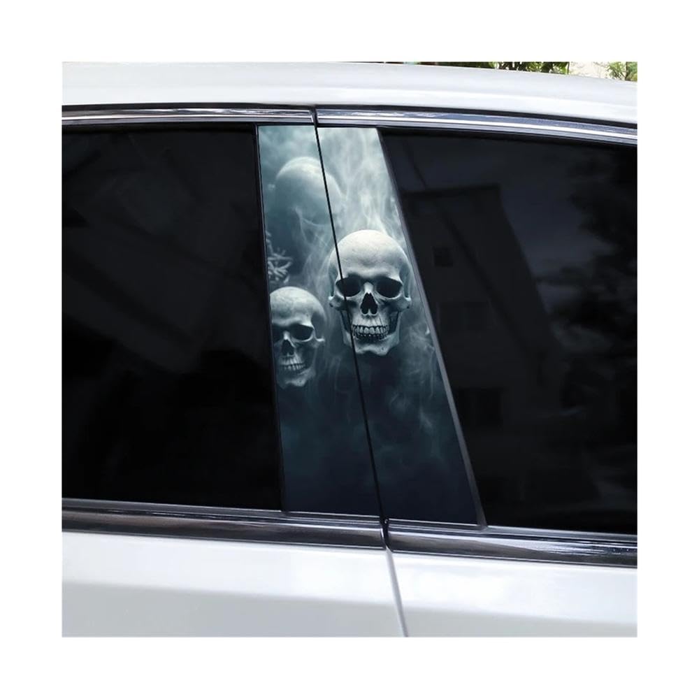 Bertdcx Type A 2Pcs Horror Stickers Skull Car Window Pillar Stickers Cover Scratch Vinyl Auto Parts(Type A)