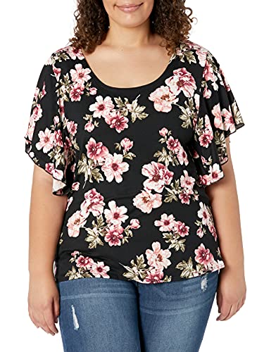 Star Vixen Womens Plus-Size Angel Sleeve Top Blouse, Dark Floral, 1X Us #TOP10