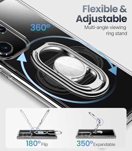 Image of SHIELDS UP for Galaxy S24 Ultra Back Cover with Stand, Samsung S24 Ultra Case Clear with Double Ring Holder [Adjustable & Foldable] Shockproof Protective Cover for Samsung Galaxy S24 Ultra, Clear