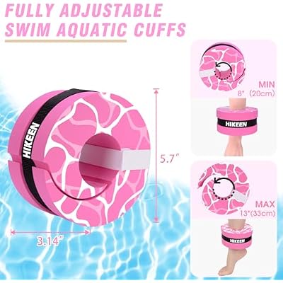 Hikeen Swim Aquatic Cuffs,High-Density EVA Water Aerobics Float Ring Fitness Pool Exercise Weights Set, Water Ankles Arms Belts with Adjustable Float for Swim Fitness Training
