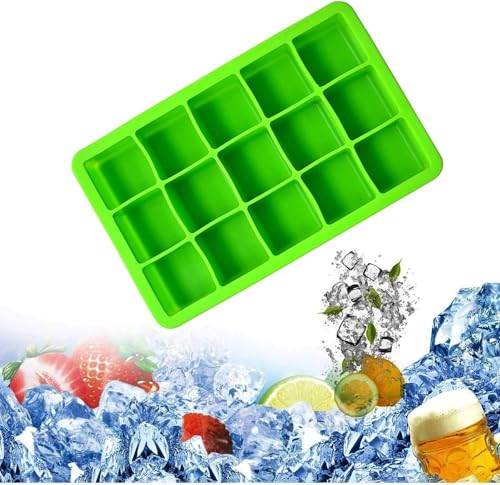 Image of Ice Cube Tray Flexible Silicone Create Square Ice Cube Mold Makes Whiskey Ice Ball Maker 15 Section Ice Cube Trays - Multicolor. (1 pcs)