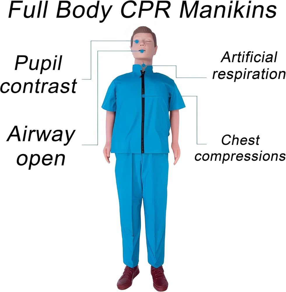 Manekin CPR Manekin ratunkowy całego ciała, 160 cm, z wymiennymi torbami na skórę twarzy, torba do przenoszenia do treningu i ćwiczeń