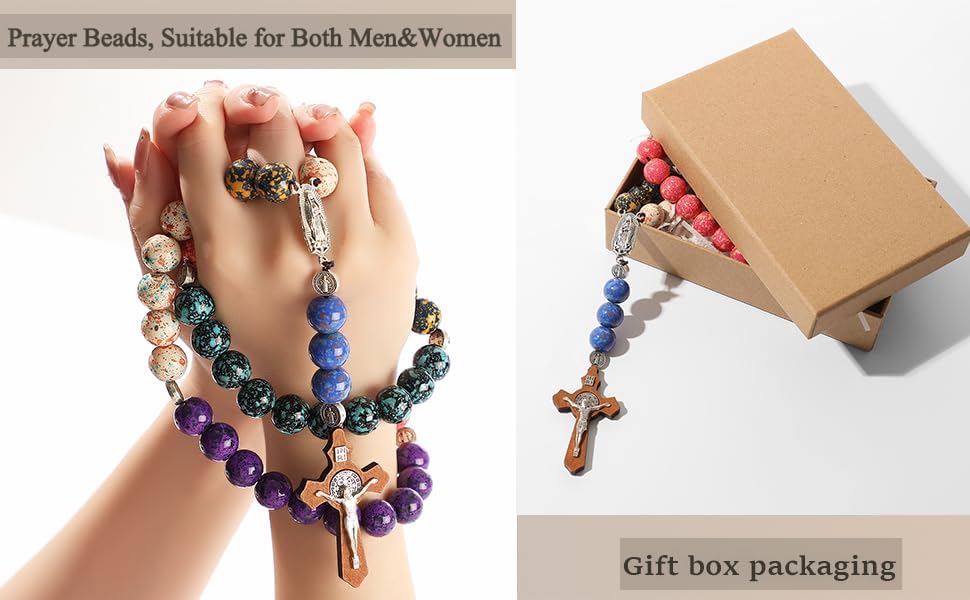 Handmade Lacquer Beads Catholic Rosary - Glossy Non-Tarnish Beads w/St. Benedict Medal & Cross, First Communion Gift, Car Mirror Decor, Christian Prayer Beads, Catholic and Christian Gift - Image 7