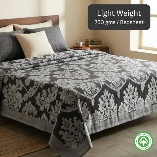 Image of LITO LINEN AND TOWEL Single Bed Solapur Chaddar 100% Cotton Blanket - Reversible Handloom Bedspread for Winter & All Seasons, Soft Breathable Cotton Bedsheet /Blanket, Charcoal Gray, 60 inchx90 inch