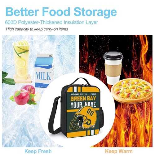 Qskemgr Custom Insulated Green Bay Lunch Box For Fans Men Women Personalized Name Number Adjustable Strap Sport Lunch Tote Bag Gift thumb #4