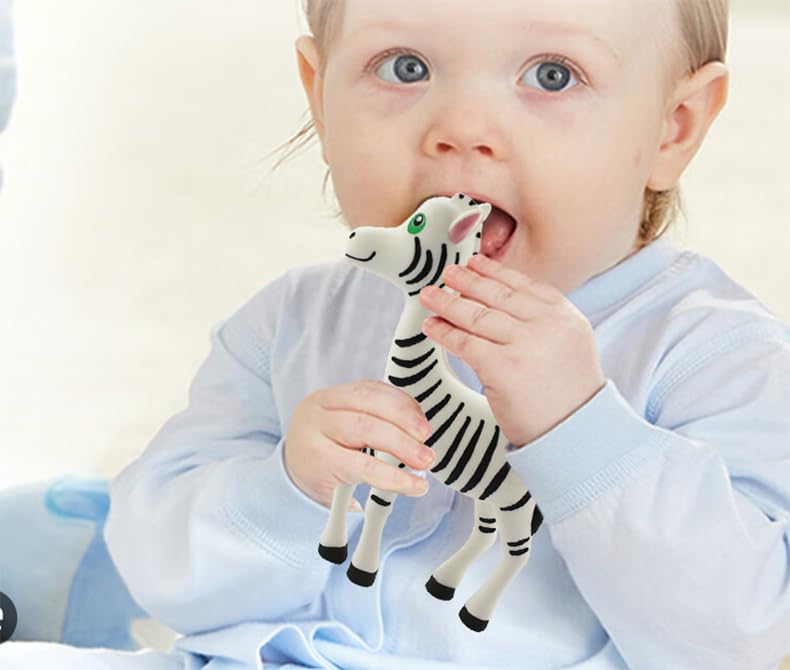 Image of Silicone Zebra Baby Teether Toy for Soothing Sore Gums Baby Chew Toys with Multi-Sensory Textures and Squeaker