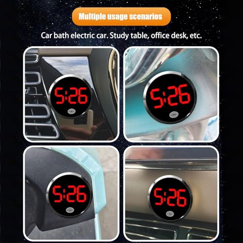 Car Clock, Digital Dashboard Car Clock, Round Vehicle Decorative Clock for Dashboard, 1.8 Inch Luminous Car Clock Dashboard Time Display, Compact Vehicle Clock, Car Interior Accessory
