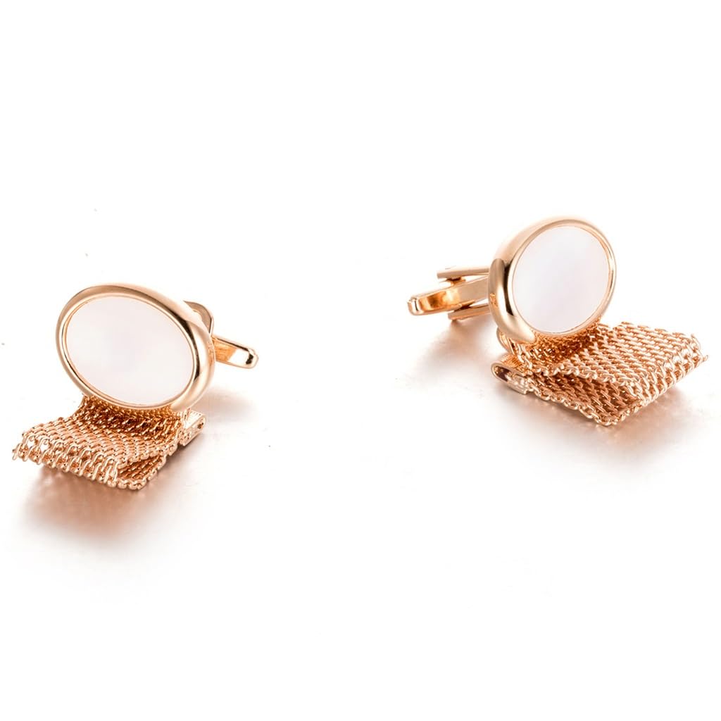 Gemelos Cadena De Oro Rosa Clavos Incrustados Con Puños De Concha Ovalada Botones Nobles