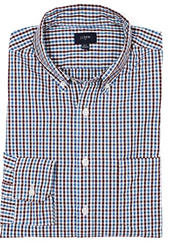 J.Crew Factory Men's Tall Classic Fit Tattersall Gingham Shirt (MT, Maroon/Blue)
