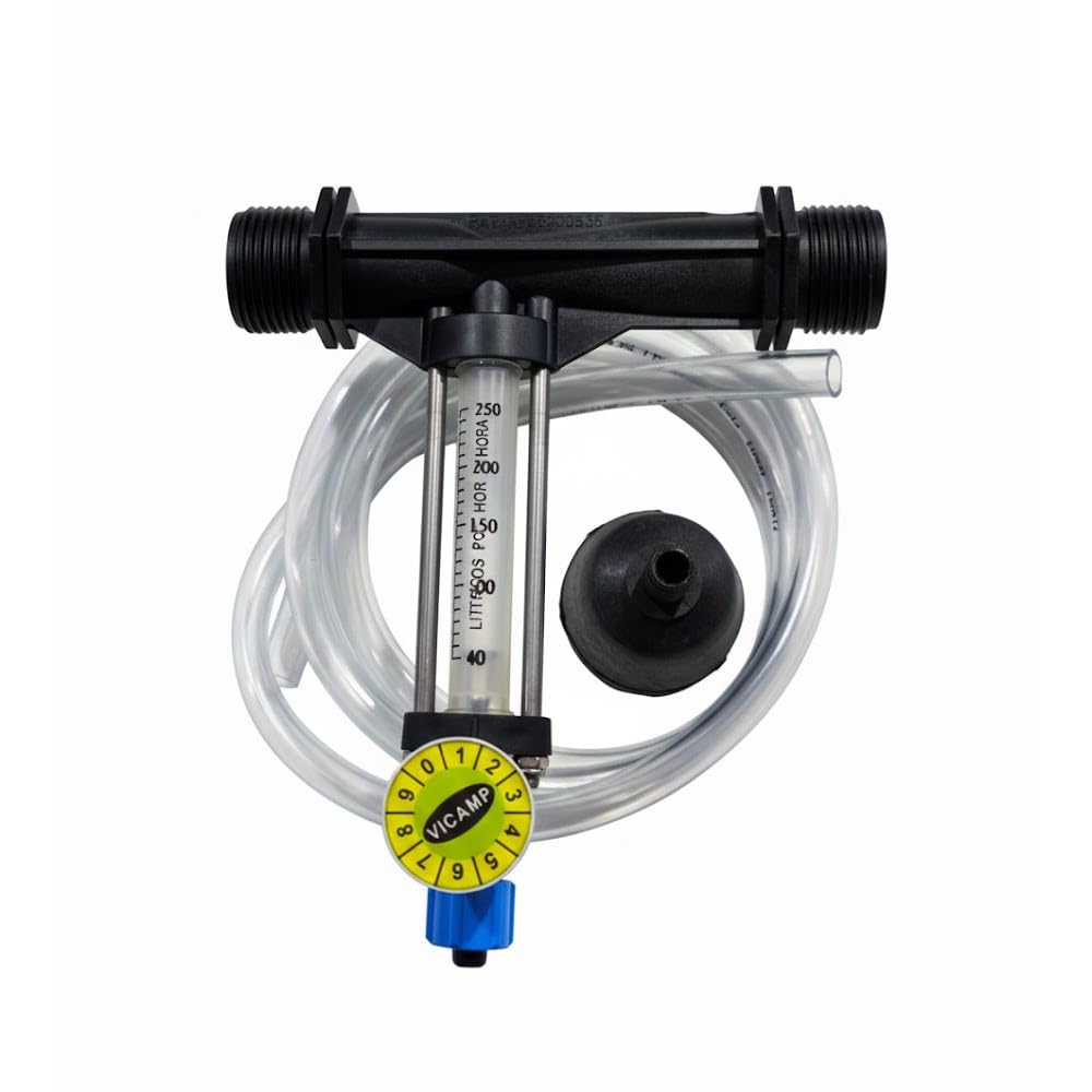 Suinga Inyector Venturi Fertilizante 32Ø 7mm con Llave Dosificadora con Caudalimetro | Caudal Maximo Riego 2500 l/h | Caudal Maximo Fertilizante 250 litros a 3 bar | Rosca macho 1"