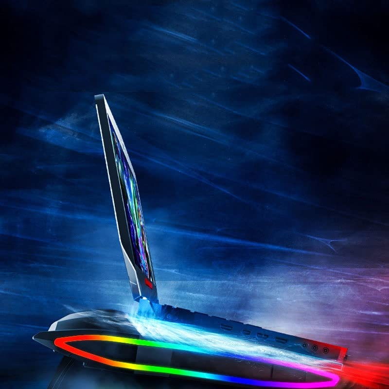 Base refrigeradora para laptop de 17,3 pulgadas con doble ventilador, filtro de polvo, anillo de goma flexible, luces multicolor y flujo de aire potente (versión arcoíris) miniatura 5