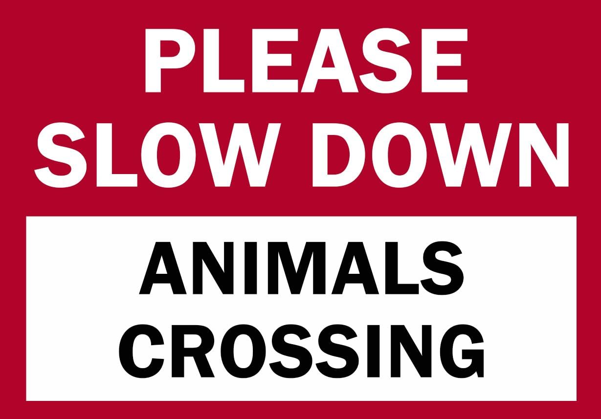 Please slow down Animals crossing metal sign farm gate cattery wall fence road (Aluminium A3 (400x290mm) Approx)