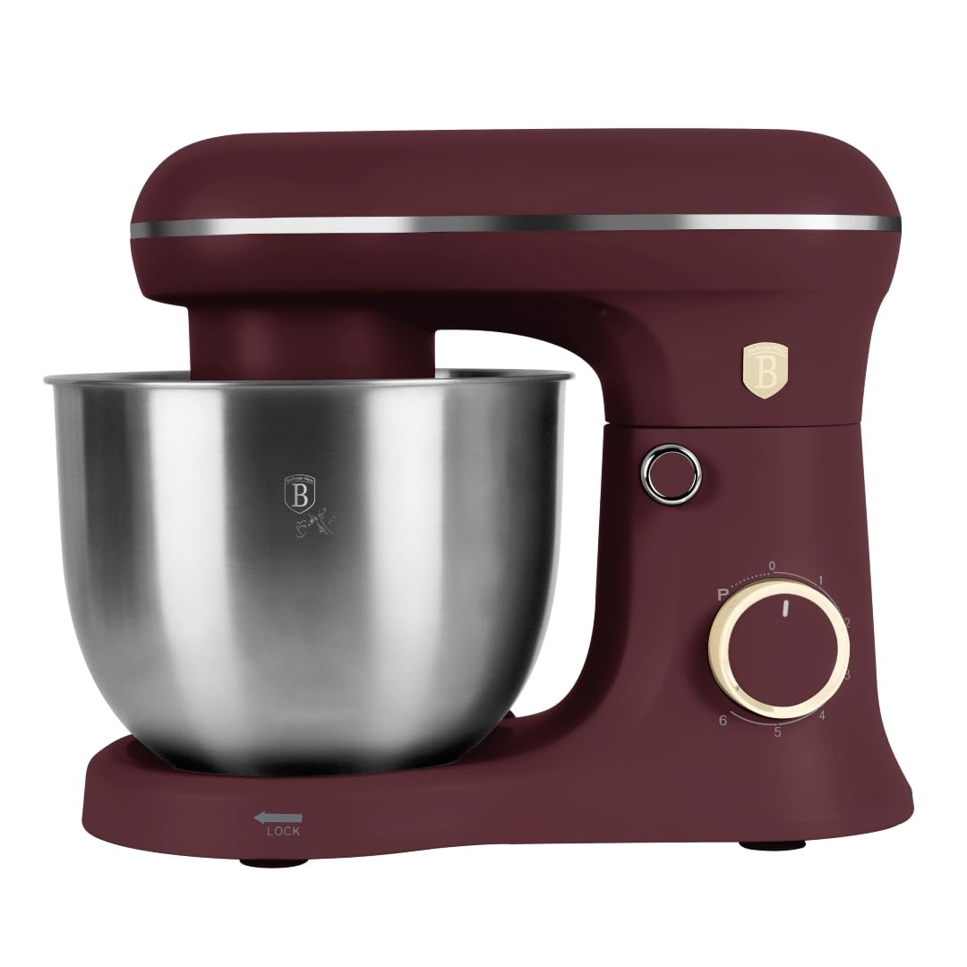 Berlinger Haus Robot de Cocina Multifuncional 1500W, 5L, Acero Inoxidable, Gancho y Batidor Antiadherente, Motor Silencioso, Luz LED, Diseño Elegante, Bordeaux Mate
