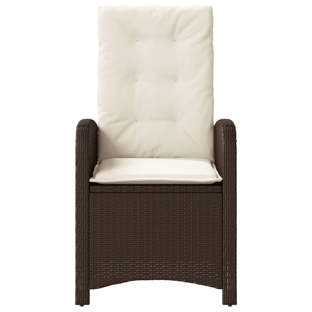 Set da 3 pezzi da bistrot con schienale regolabile, polyrattan marrone 57 x 58,5 x 93 cm, resistente alle intemperie, con cuscino bianco crema, salvaspazio, per piccoli balconi, giardini e