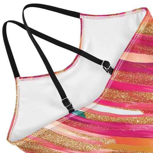 Rose Gold Pink Glitter Kids Girls 1 Piece Bathing Suit Beach Swimming Suits Adjustable Strap Quick Dry4