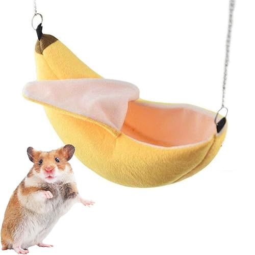 ISMARTEN Banana Bed House, Hammock for Small Animal, Warm Bed House, Cage Nest for Sugar Glider Hamster Small Bird Pet (Banana)
