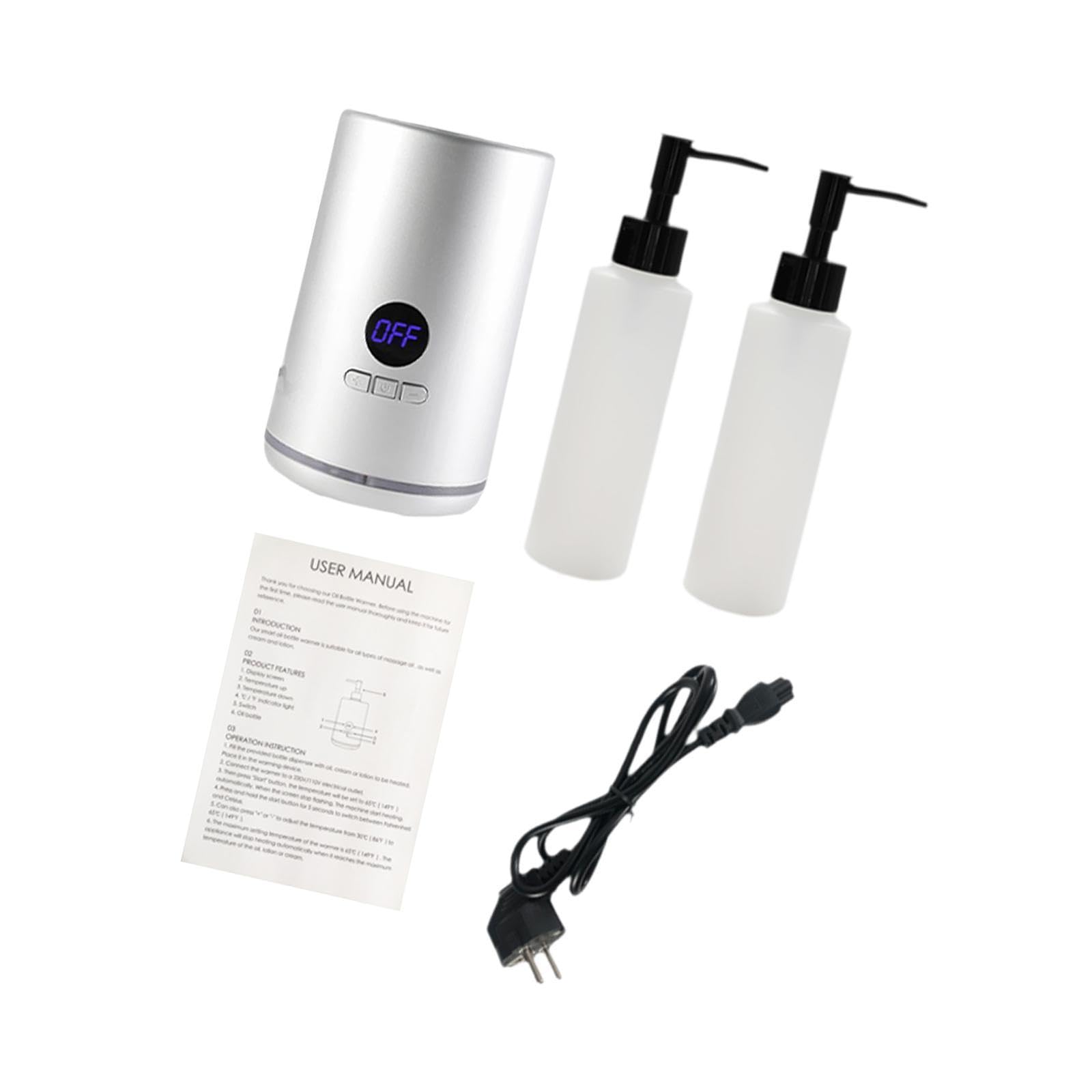 perfk Calentador de aceite de una sola botella, calentador de botellas de aceite, temperatura ajustable, portátil, pequeño para salón, SPA, loción, PLATA