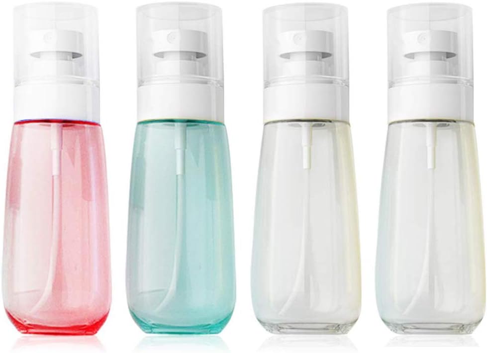 Spray Bottles Travel Size, AMMAX 4pcs Fine Mist Spray Bottle Set, Empty Airless Makeup Face Spray Bottle Clear Refillable Travel Containers For Cosmetic Skincare Perfume (3 fl. Oz) (Colorful)