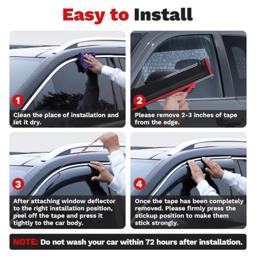 Image of Canvcle Tundra Rain Guards - Window Visors for Toyota Tundra Extended Cab 2007-2021, Outside-Mount Tape-On Side Window Wind Deflectors for Tundra Accessories, Vent Visors Shades Rainproof Black 4PCS