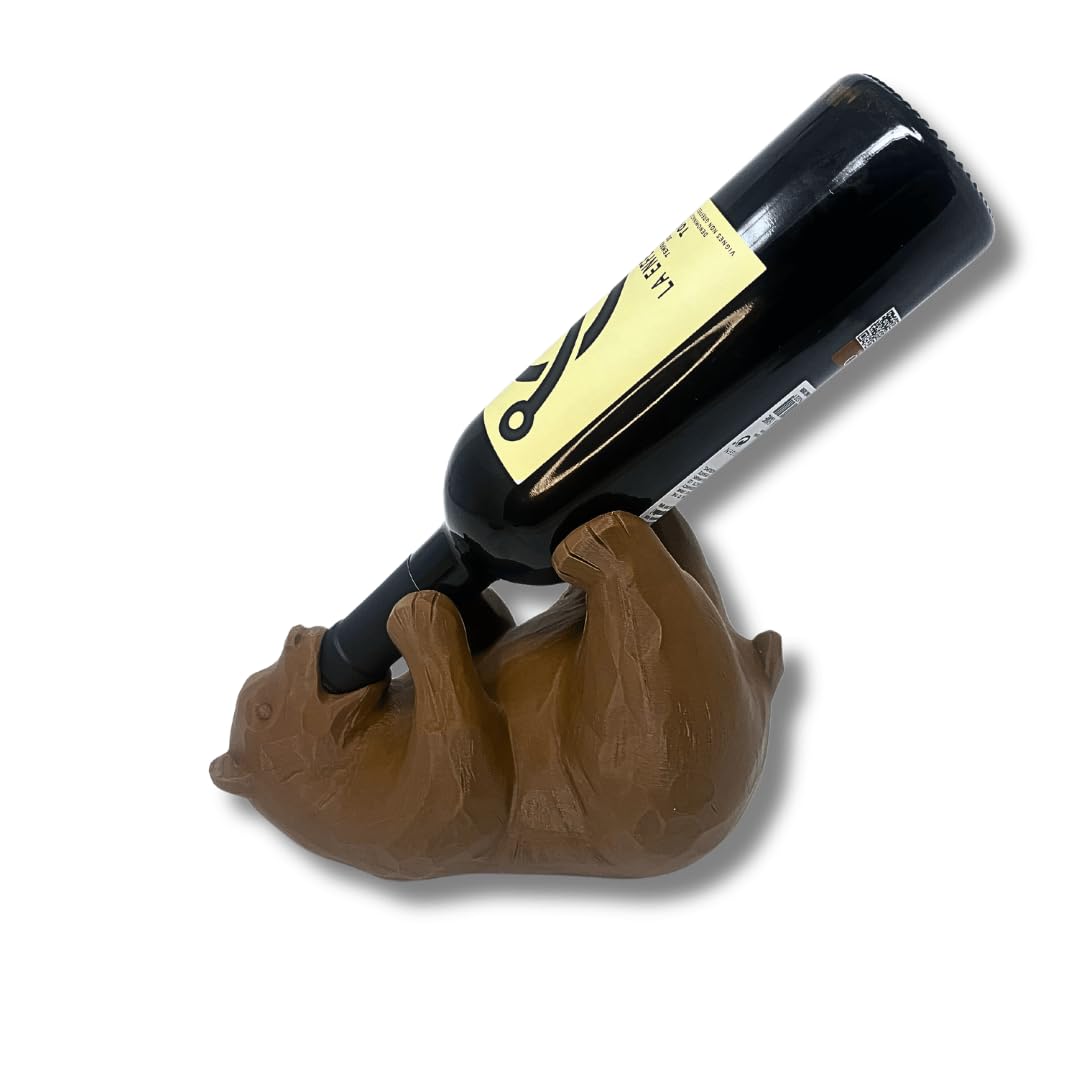 Bear Tabletop Wine Holder | Unique Design Decorative Bear Wine Bottle Stand for Entertaining Guests | Fits Most Wine Bottles | Made in USA (Brown)