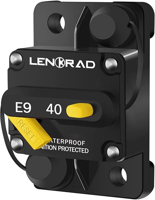 LENKRAD 40 Amp Marine Circuit Breaker Resettable 40A with Manual Reset Switch Button for Boat, Trolling, RV, Yacht, 12V - 48V DC, Waterproof, Surface Mount(40 Amp Boat Circuit Breaker)