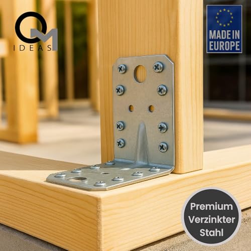 OMIDEAS 12 x Winkelverbinder mit Sicke (70 x 70 x 55 x 1.5) Lochwinkel Bauwinkel Holzverbinder Schwerlast Verbinder Winkel, Silber Verzinkt