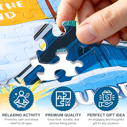 Rompecabezas de 500 piezas para adultos: Cabaña de surf, verano playero, paisaje marino con tabla de surf y letras en el reverso, ajuste perfecto sin polvo, póster 1:1, juego familiar divertido, decoración para el hogar y regalo miniatura 2