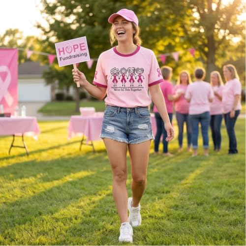 Breast Cancer Shirts for Women in October We Wear Pink Halloween Shirts Tee | Breast Cancer Awareness Shirts Women Pink Ribbon Short Sleeve Tops Pumpkins Ghost Graphic T-shirt Cancer Survivor Tshirt - image 2