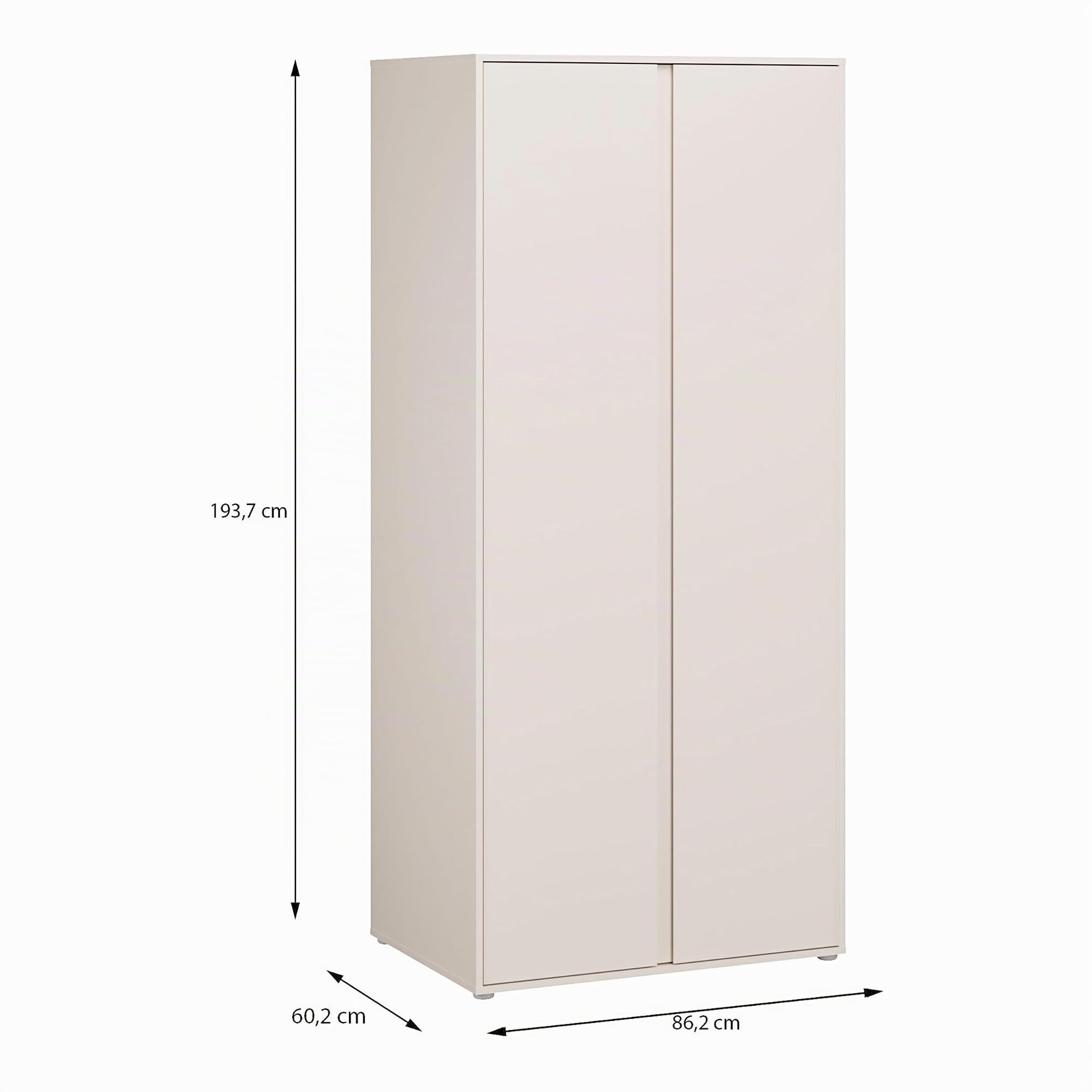 Forte LISSON Kleiderschrank 80 90, modern-minimalistischer Schrank, 2 Drehtüren, Einlegeboden und Kleiderstange, Holzwerkstoff, Kaschmir Beige, 86,2 cm breit x 193,7 cm hoch x 60,2 cm tief